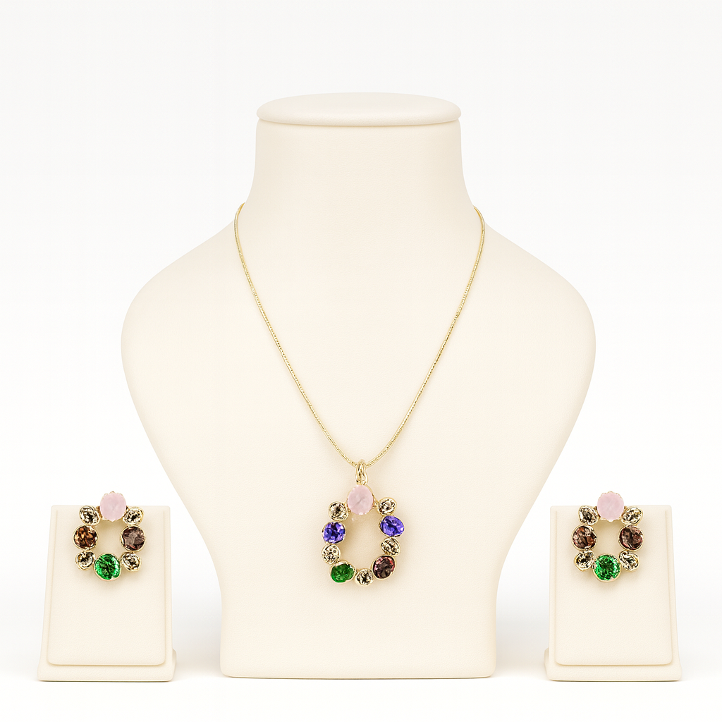 Golden Floral Wreath Necklace & Earrings Set