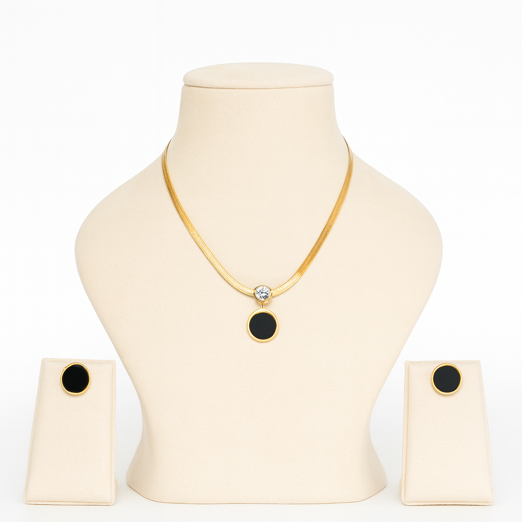 Aanura Golden Circle Drop Necklace & Earrings Set