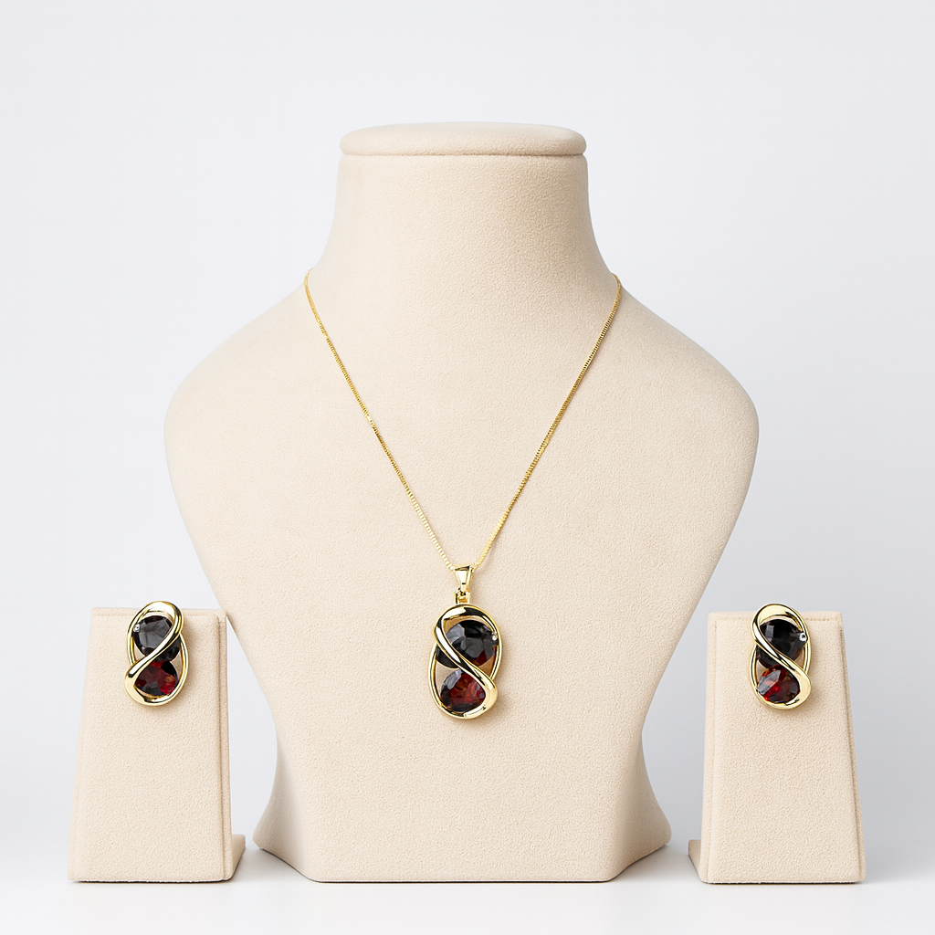 Aanura Golden Infinity Gem Necklace & Earrings Set