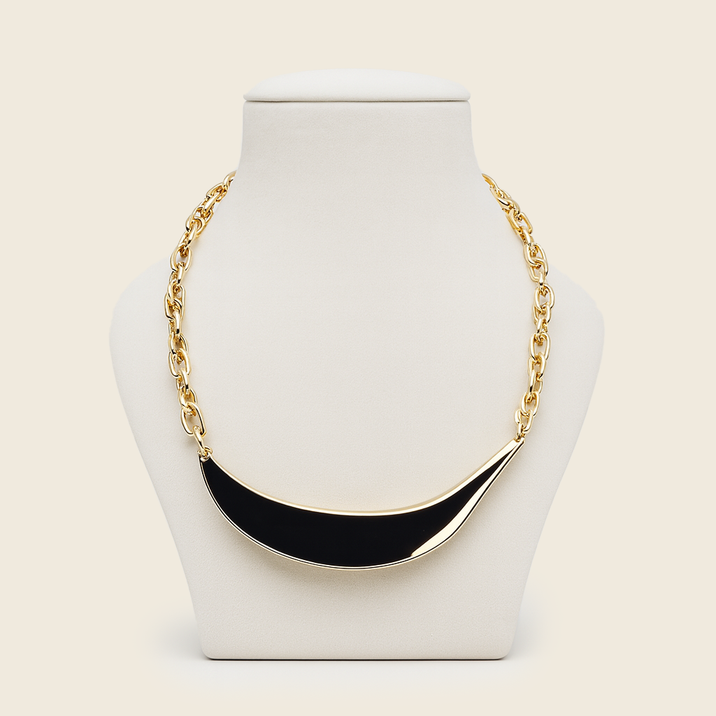 Aanura Bold Gold Chain Necklace with Silver Curve