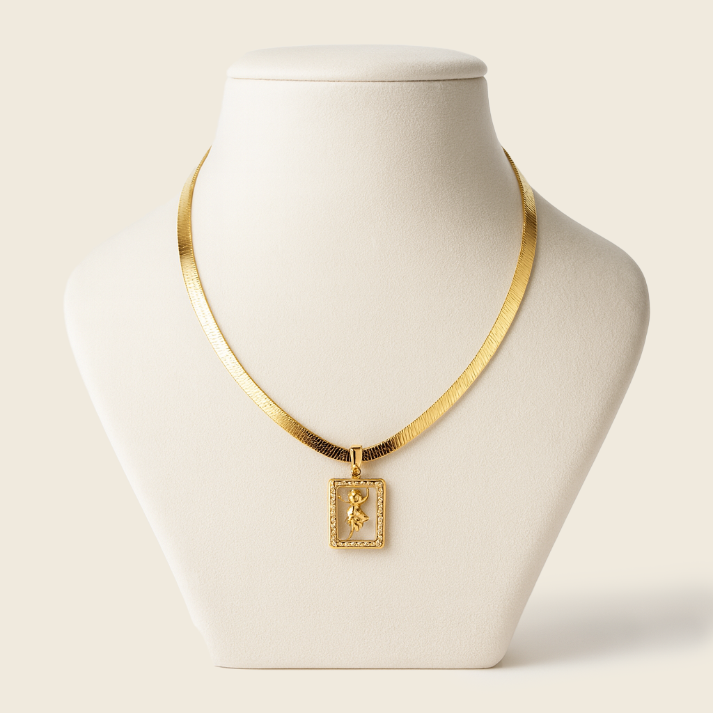 Aanura Gold Chain Necklace with Rectangle Zodiac Charm