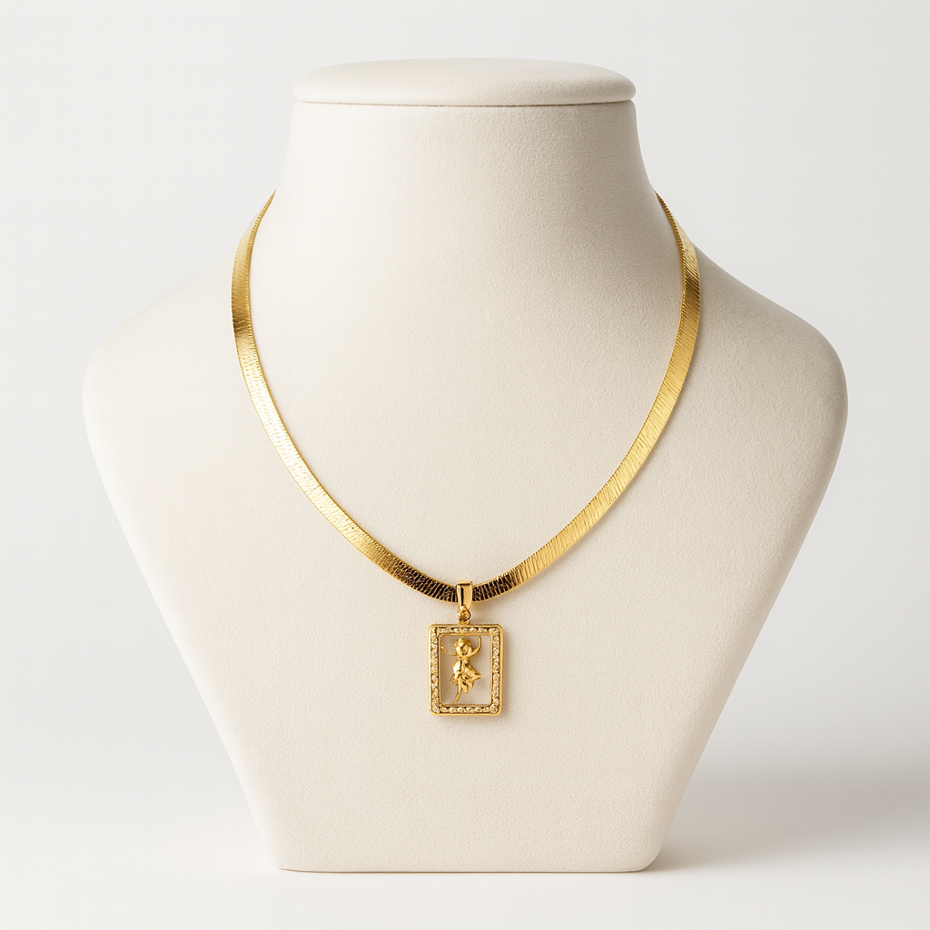 Aanura Gold Chain Necklace with Rectangle Zodiac Charm