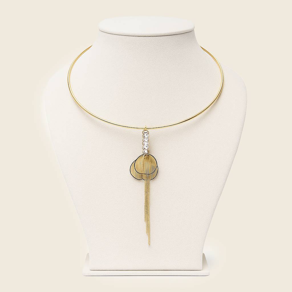 Aanura Gold Leaf Pendant Choker – Stainless Steel Jewelr