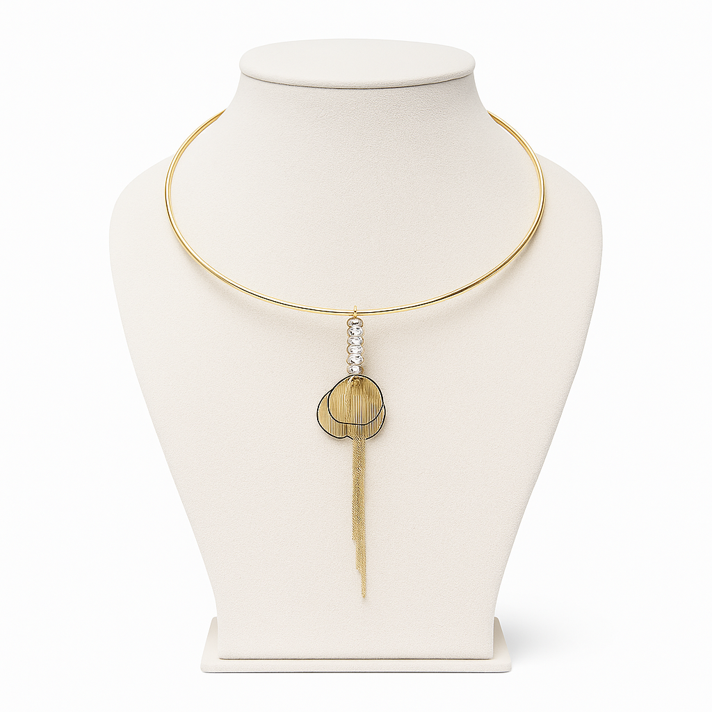 Aanura Gold Leaf Pendant Choker – Stainless Steel Jewelr