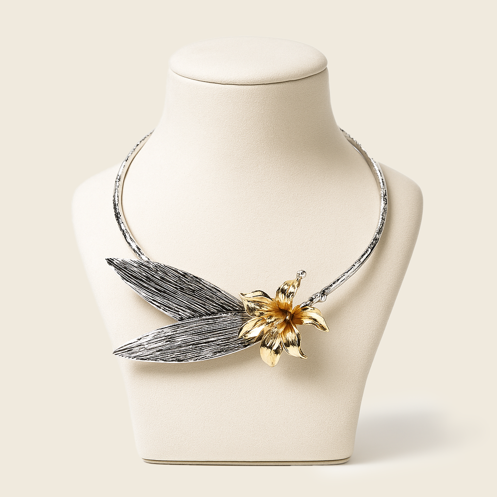 Aanura Silver Floral Statement Choker Necklace