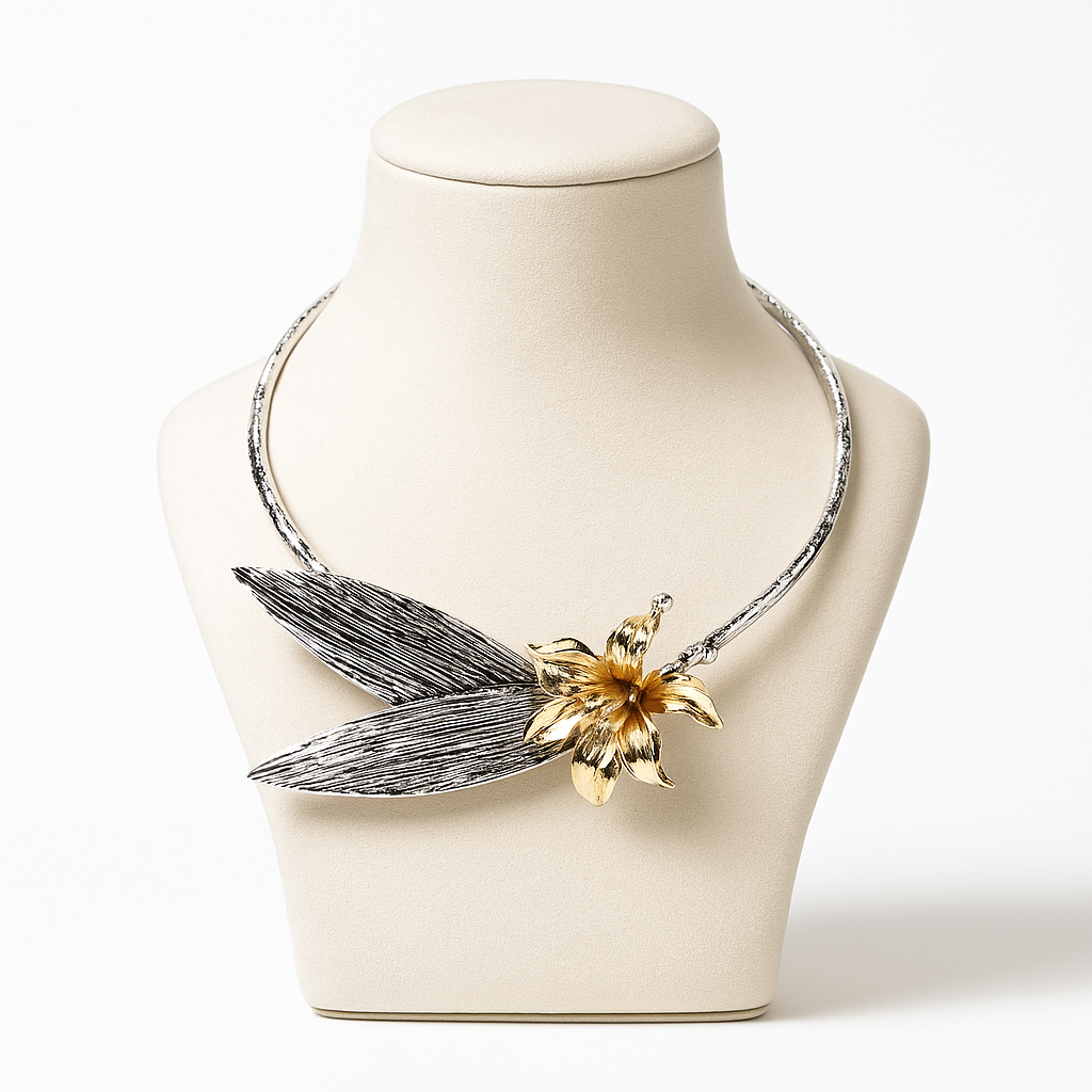 Aanura Silver Floral Statement Choker Necklace