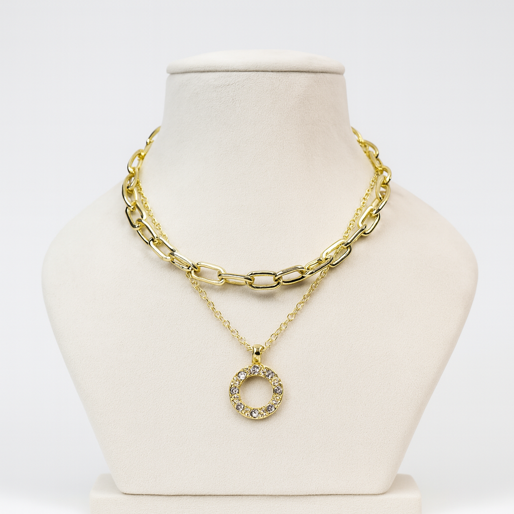 Aanura Gold Layered Circle Pendant Necklace