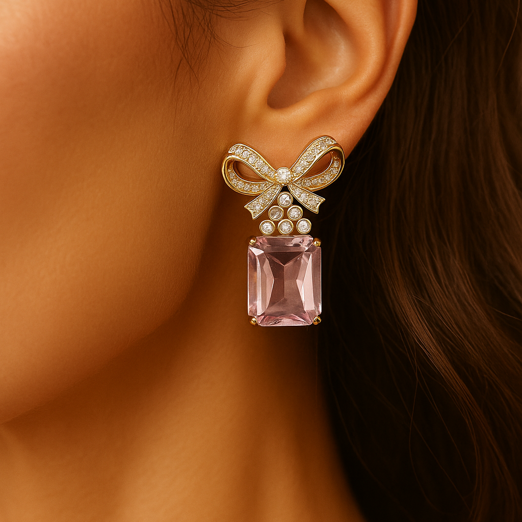 Pink Bow Gemstone Drop Earrings – Aanura
