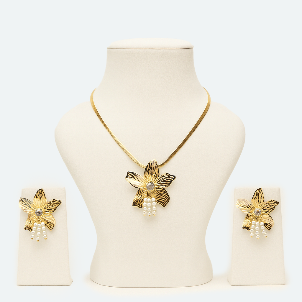Aanura Orchid Gold Necklace & Earrings Set