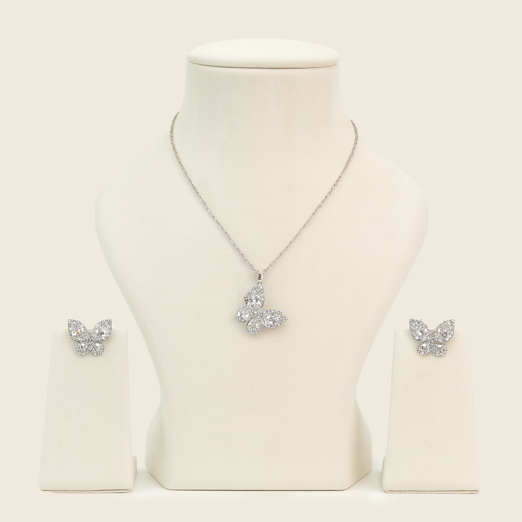 Aanura Crystal Butterfly Necklace & Earrings Set