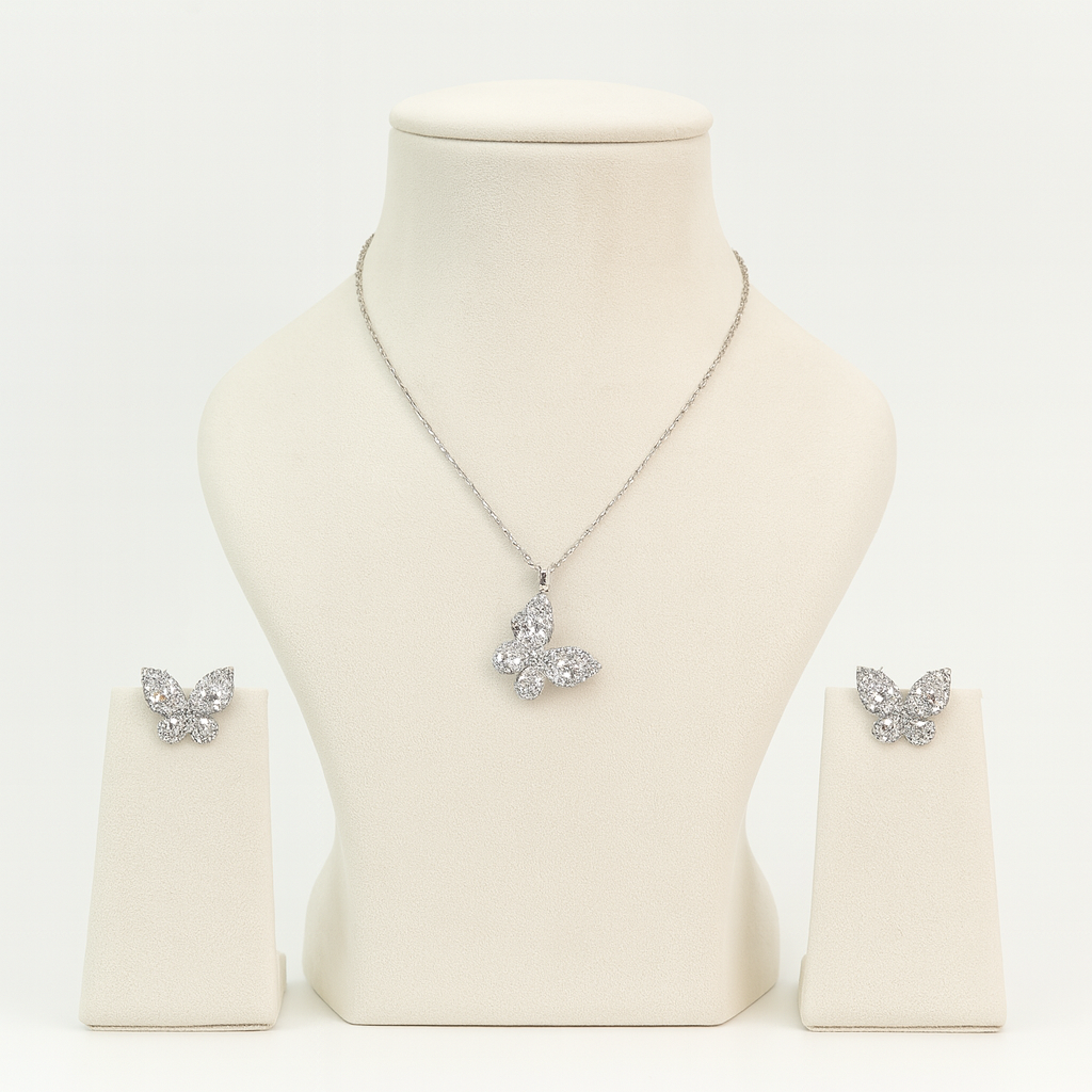 Aanura Crystal Butterfly Necklace & Earrings Set