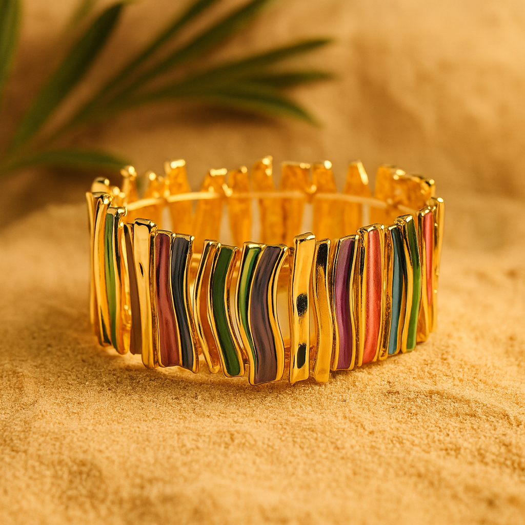 Aanura Abstract Strokes Enamel Gold Bracelet