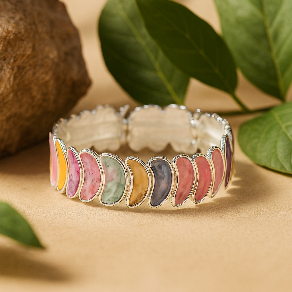 Aanura Pastel Petals Abstract Silver Bracelet
