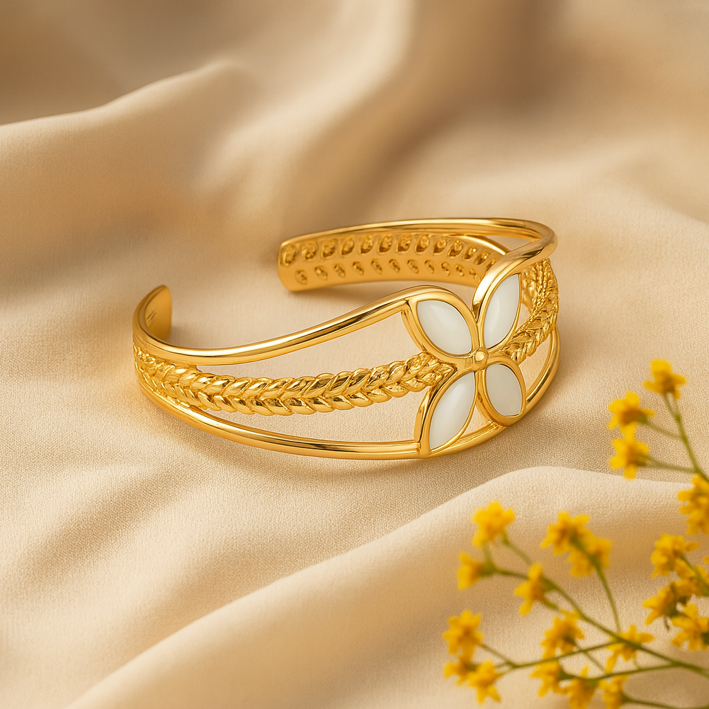 Aanura Gold Floral Open Cuff Bracelet