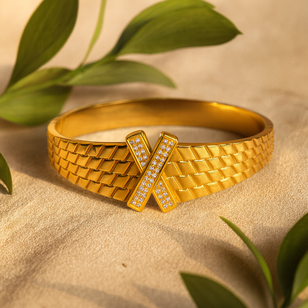 Aanura Textured Gold X Motif Bracelet
