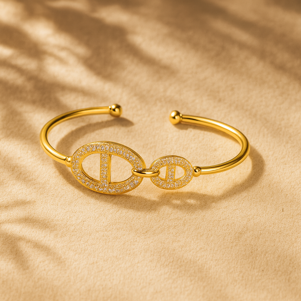Aanura Double Oval Gold Open Cuff Bracelet