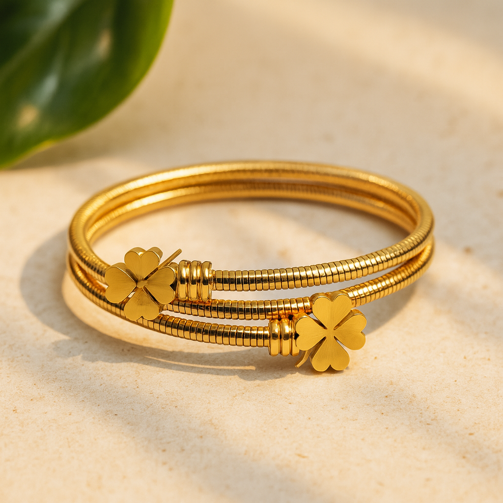 Aanura Four-Leaf Clover Gold Coil Bracelet