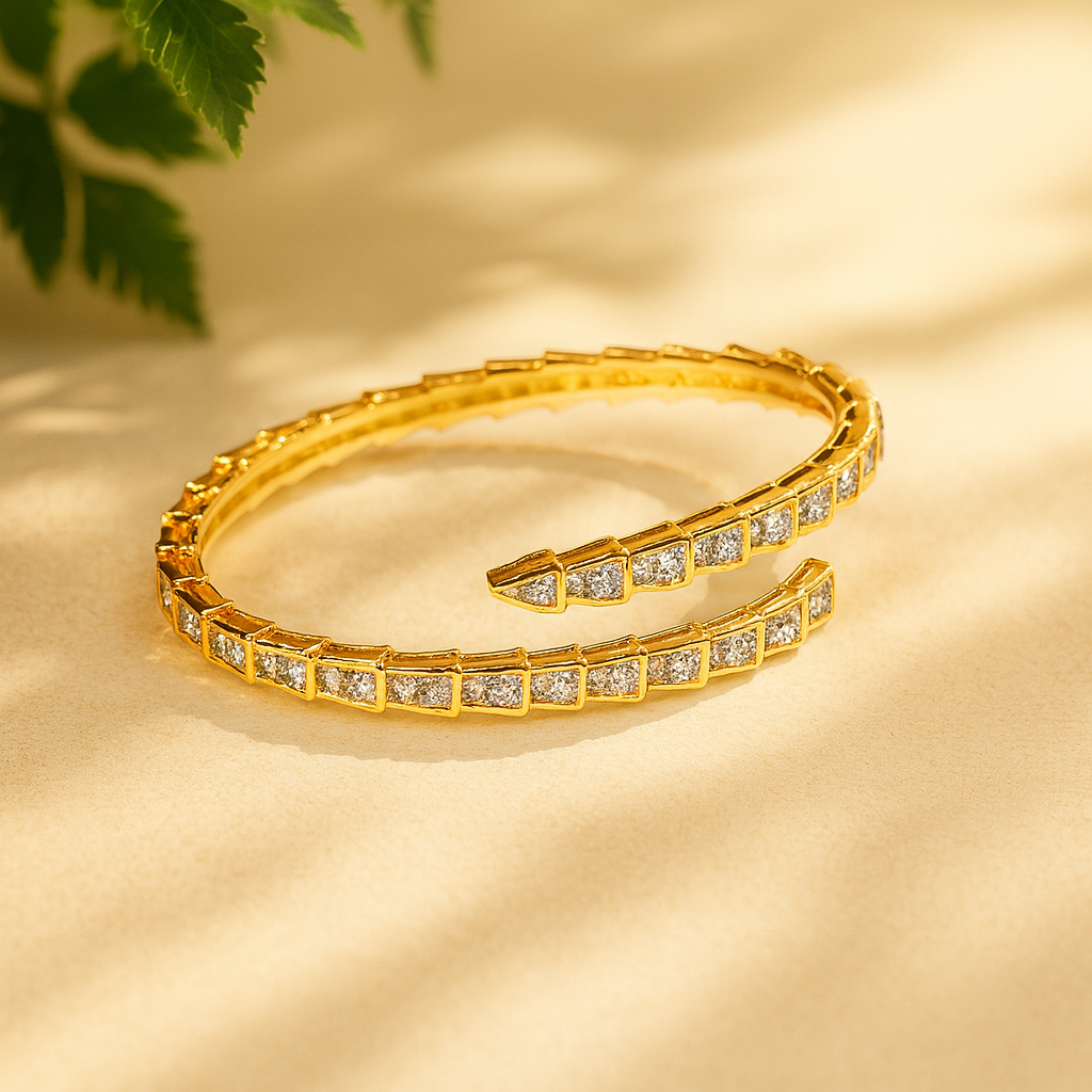 Aanura Serpent-Inspired Gold Diamond Coil Bracelet