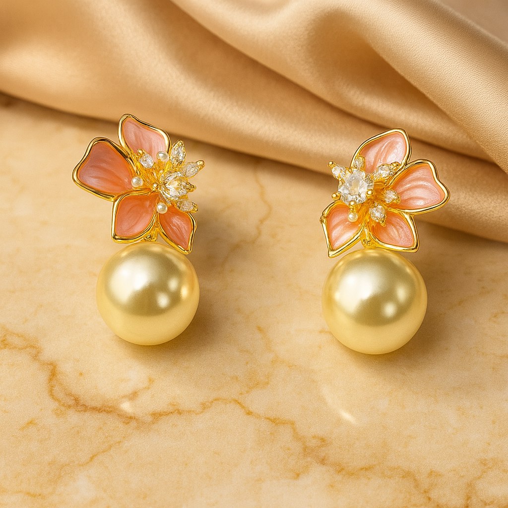 Aanura Floral Pearl Drop Earrings