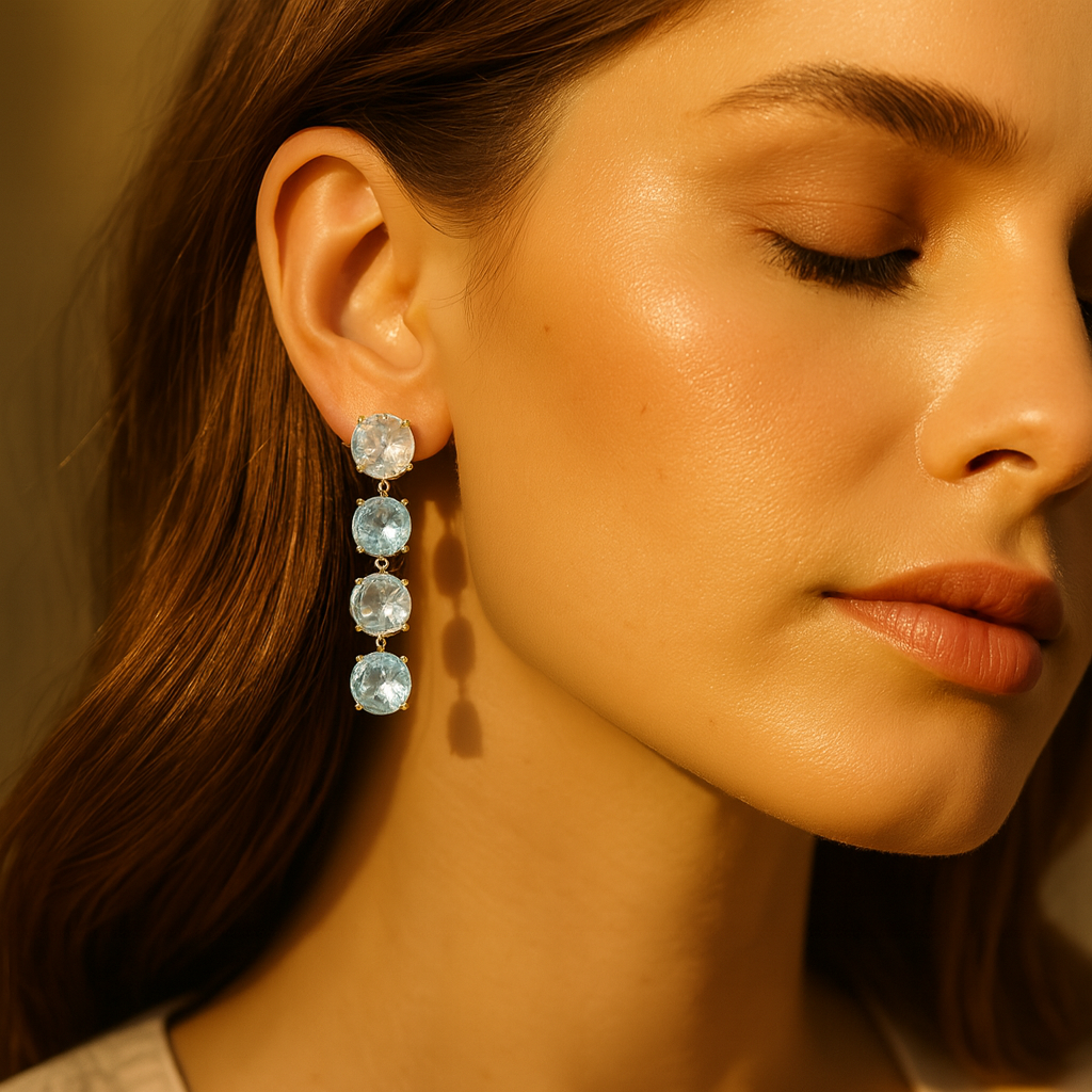 Aanura Aqua Blue & Clear Stone Drop Earrings