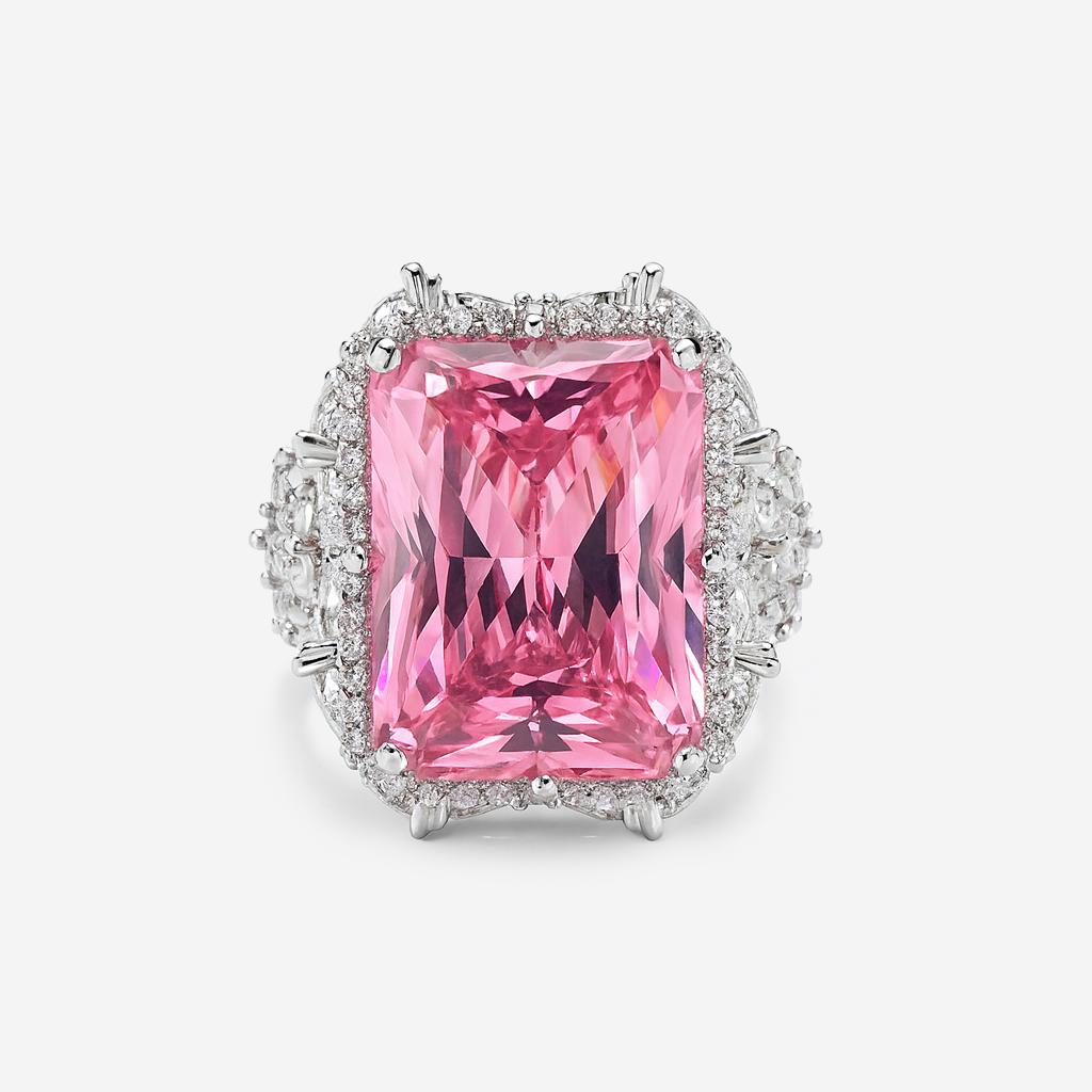 Aanura Silver Ruby-Red Emerald-Cut Cocktail Ring