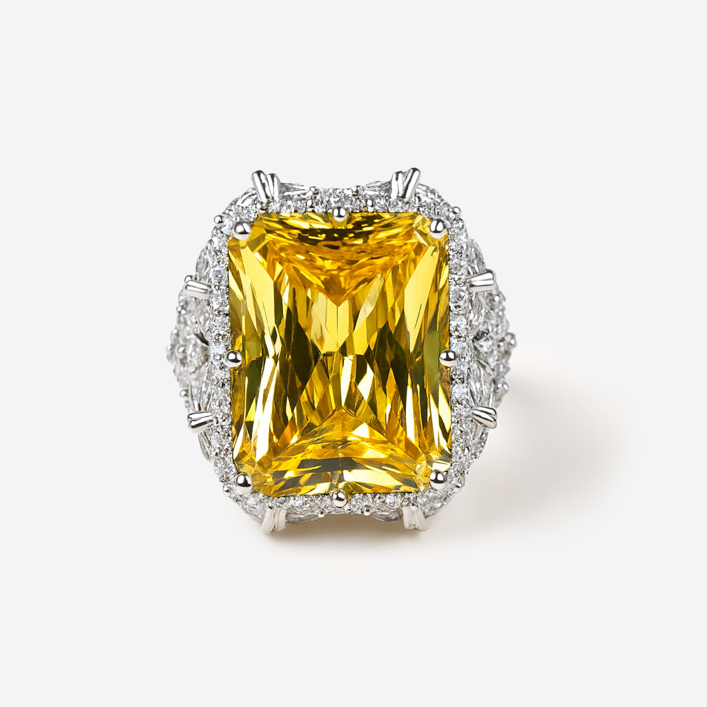 Aanura Silver Ruby-Red Emerald-Cut Cocktail Ring