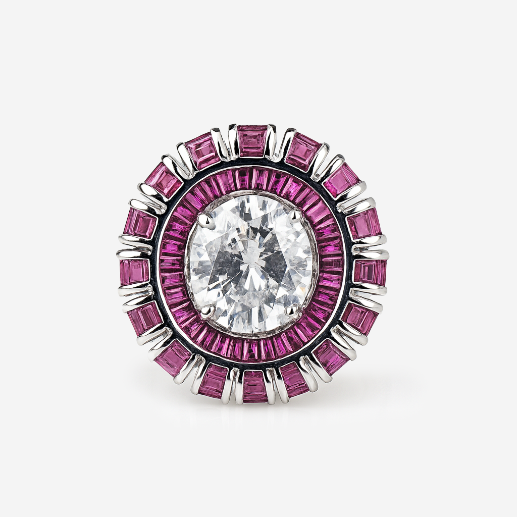 Aanura Silver Emerald Baguette Band Statement Ring