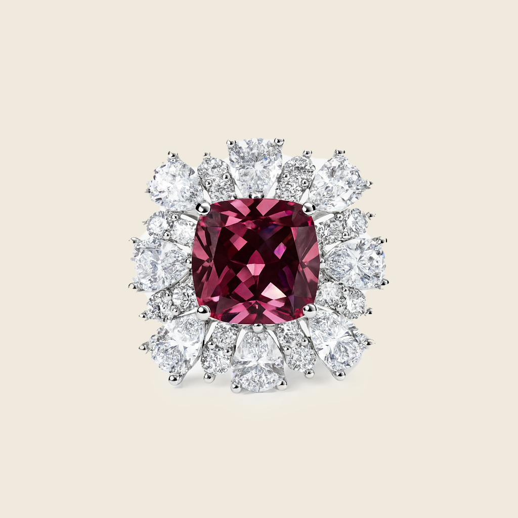 Aanura Silver Red Cushion Gem Halo Cocktail Ring