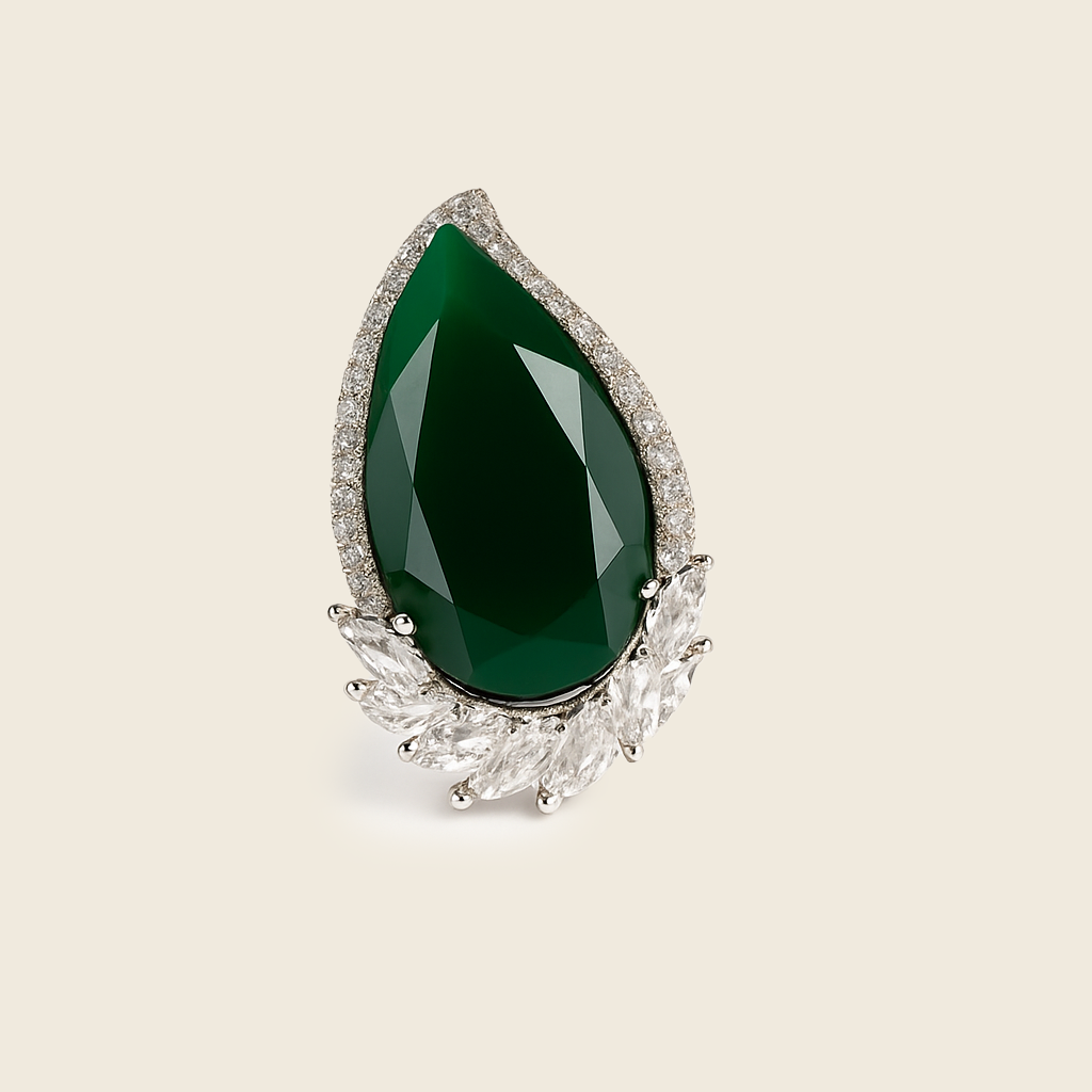 Aanura Silver Green Teardrop Gem Cocktail Ring