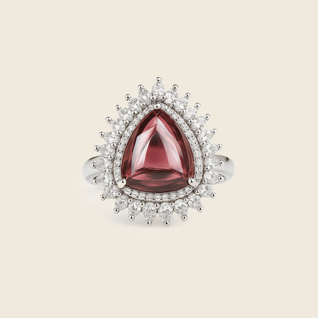 Aanura Silver Red Oval Gem Halo Cocktail Ring
