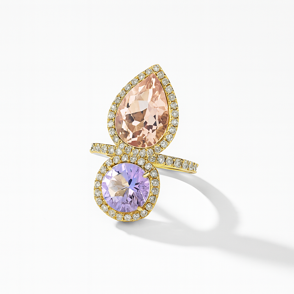 Aanura Gold-Tone Dual Gem Open Band Statement Ring