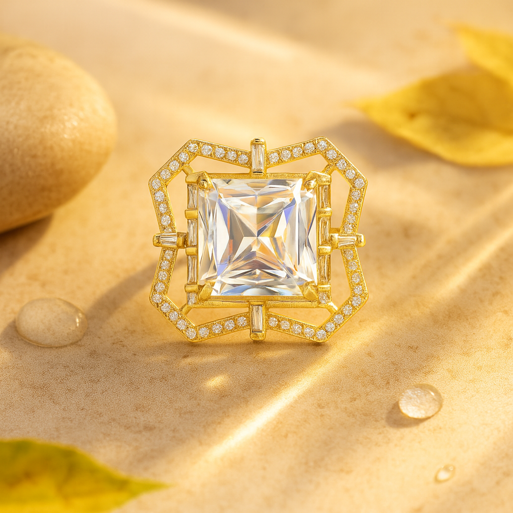 Aanura Gold-Tone Pink Gem Geometric Cocktail Ring