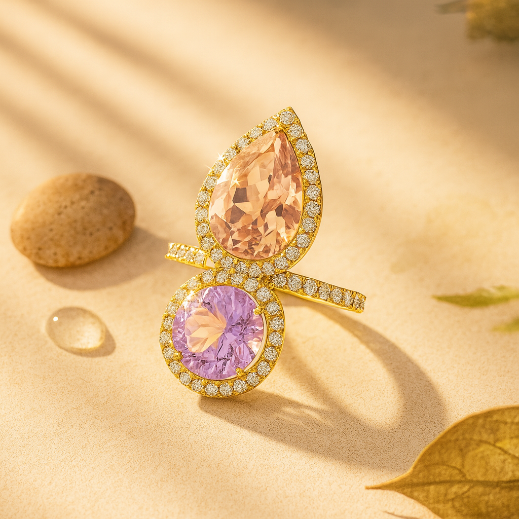 Aanura Gold-Tone Dual Gem Open Band Statement Ring