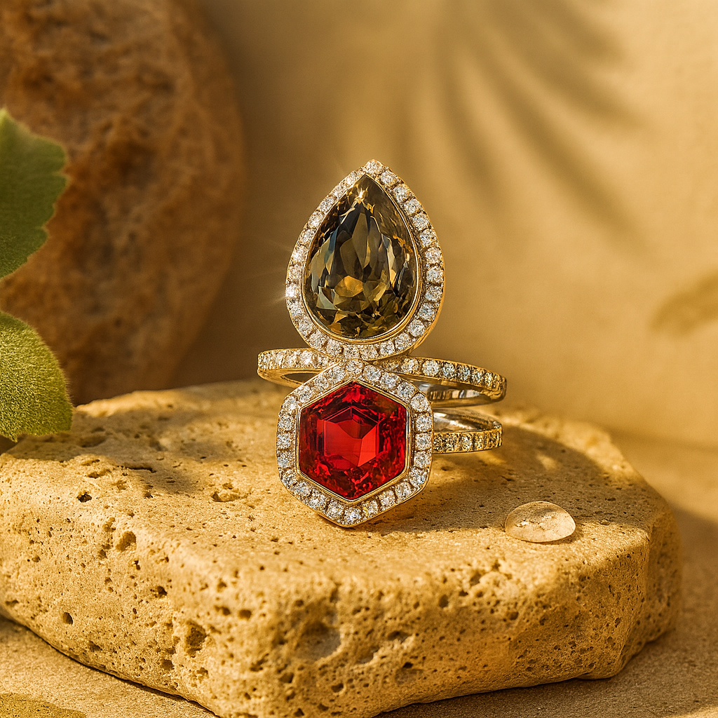 Aanura Gold-Tone Dual Gem Open Band Statement Ring