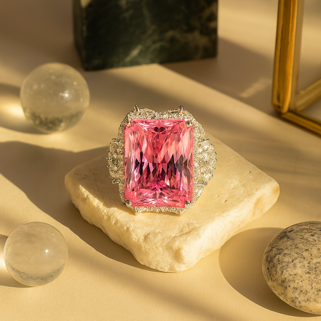Aanura Silver Ruby-Red Emerald-Cut Cocktail Ring