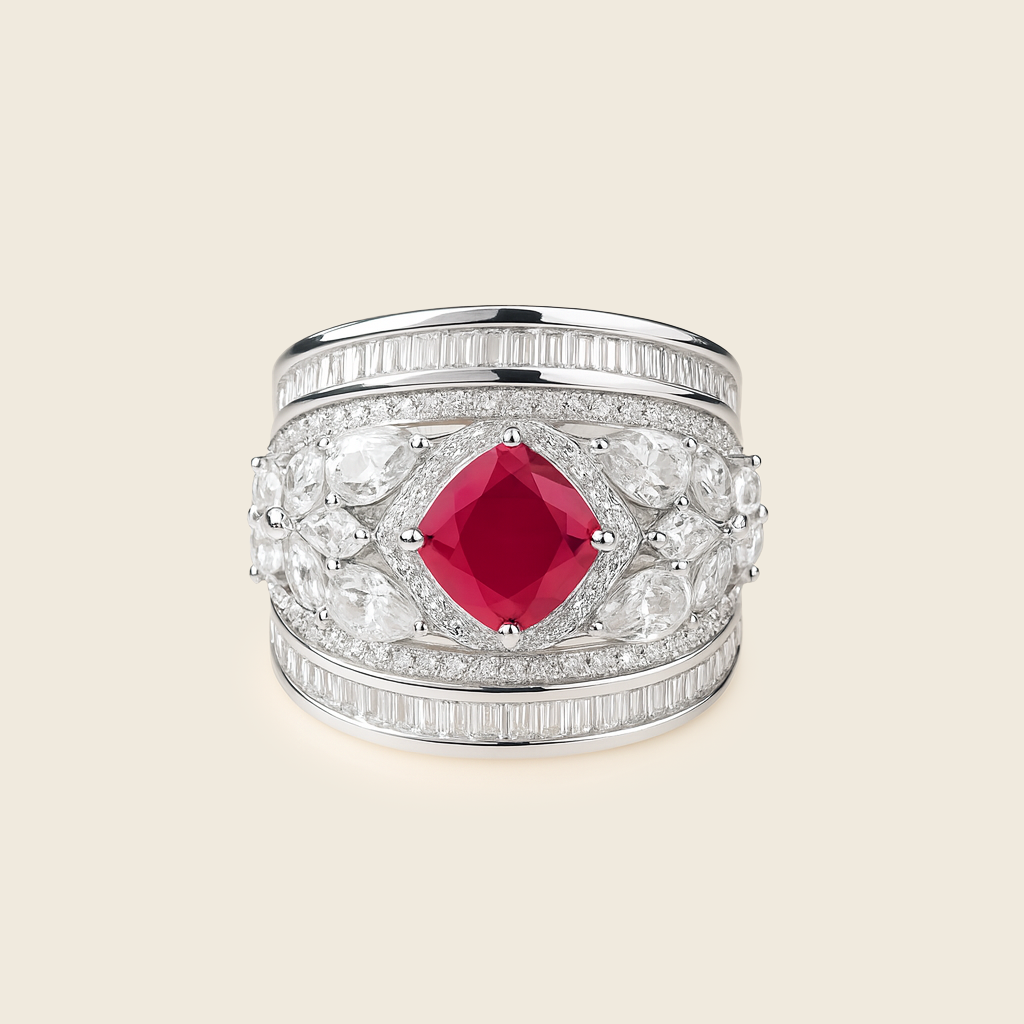 Aanura Silver Multi-Stone Crystal Statement Ring