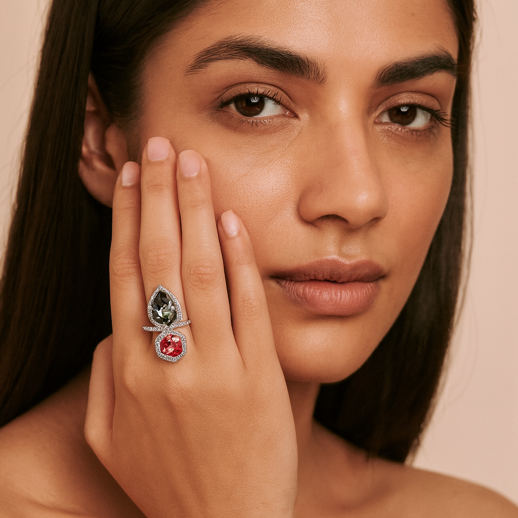 Aanura Gold-Tone Dual Gem Open Band Statement Ring
