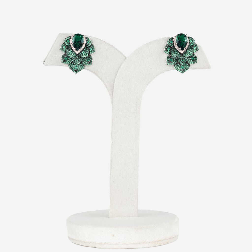 Aanura Emerald Green Leaf Stud Earrings