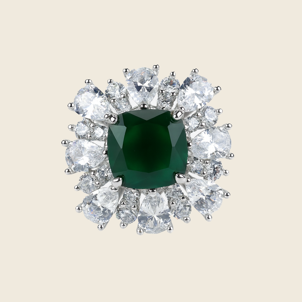 Aanura Silver Red Cushion Gem Halo Cocktail Ring