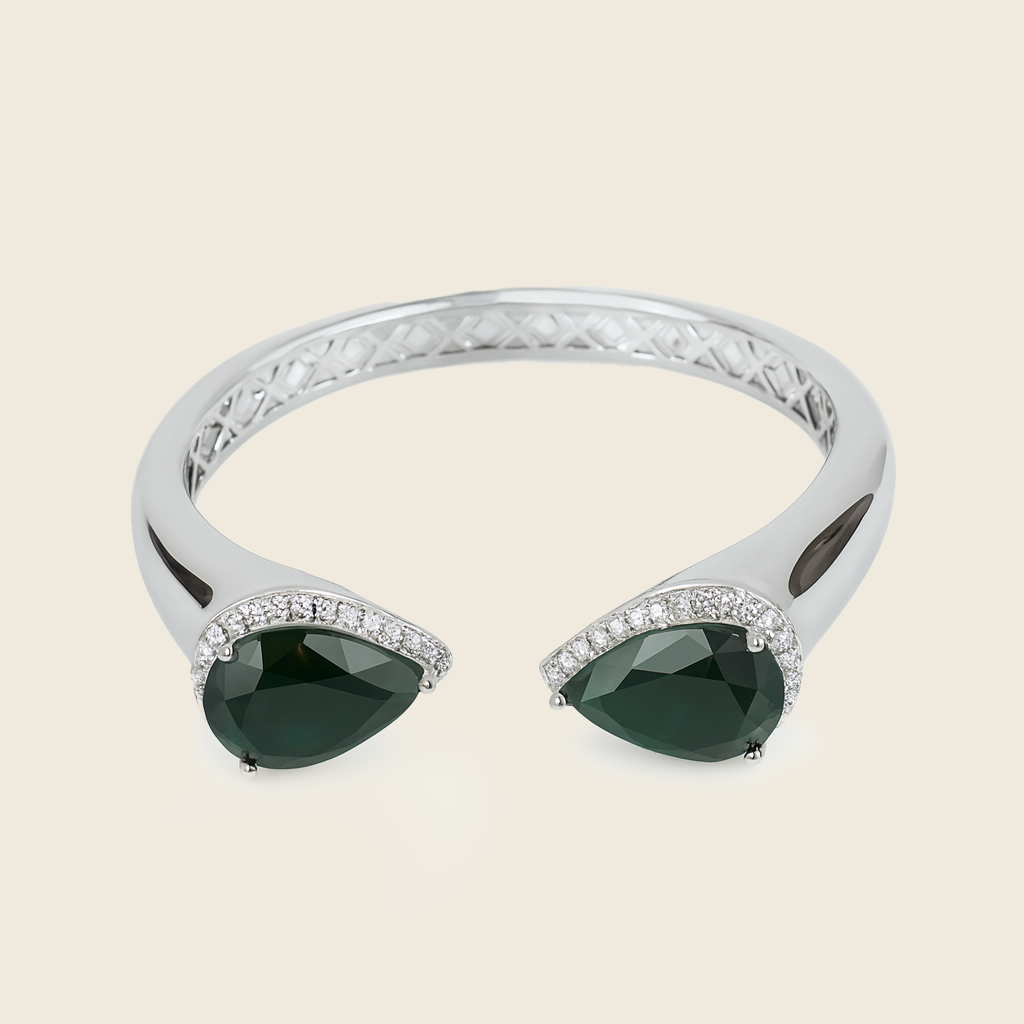 Aanura Emerald Twin Charm Silver Bracelet