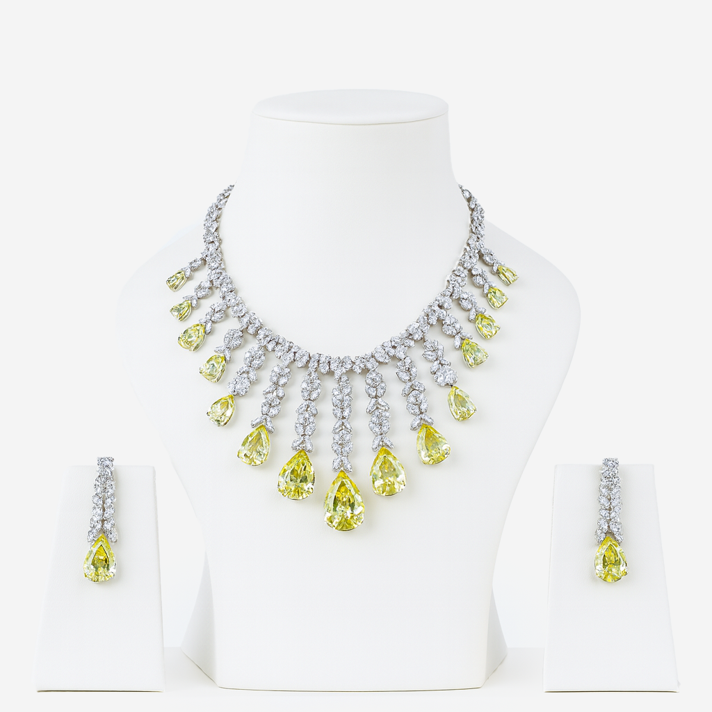 Aanura Yellow Teardrop Statement Necklace Set
