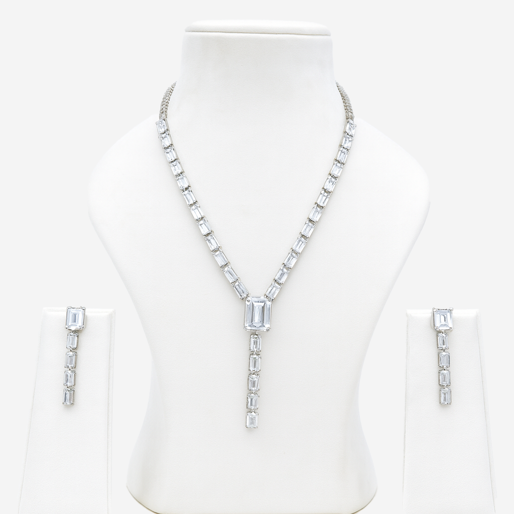 Aanura Clear Baguette Drop Necklace Set