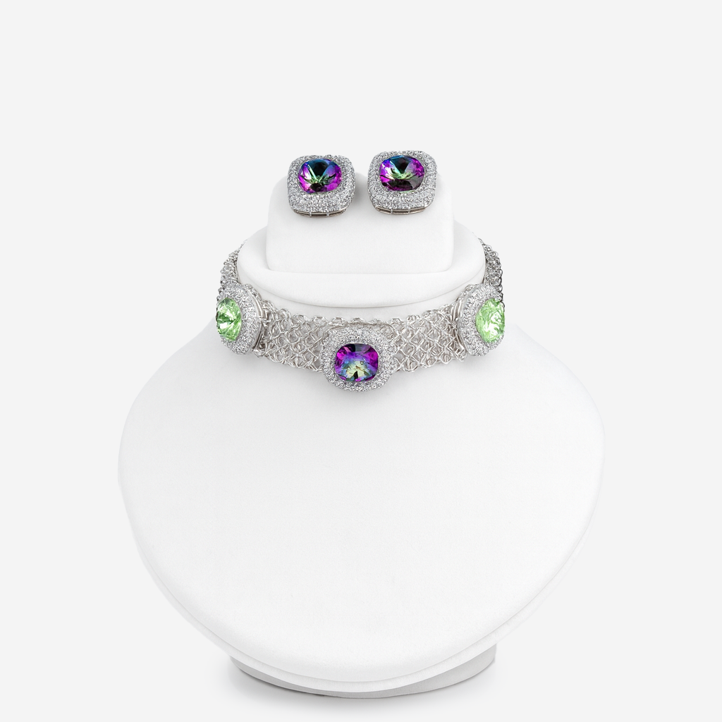 Aanura Multicolor Crystal Choker Necklace Set