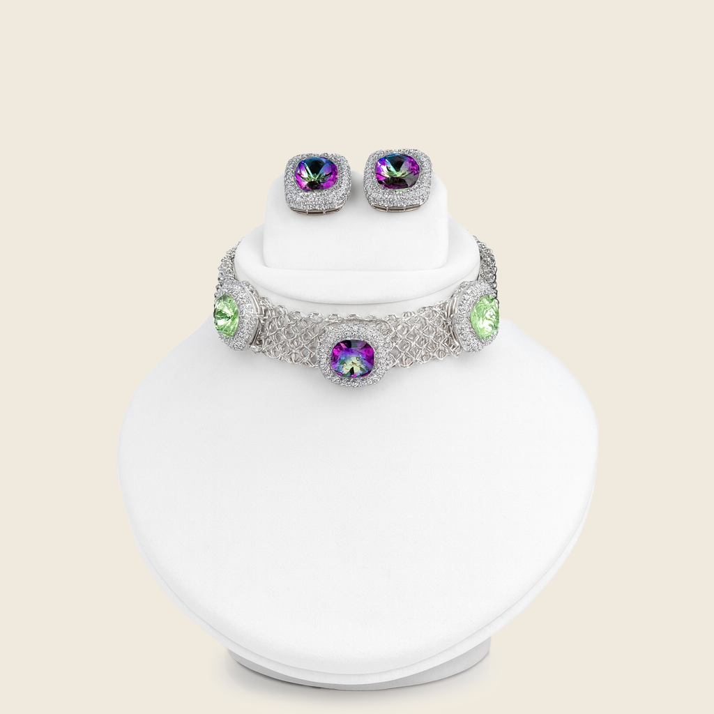 Aanura Multicolor Crystal Choker Necklace Set