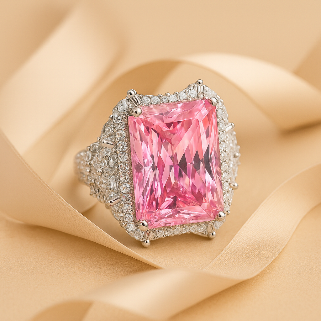 Aanura Silver Ruby-Red Emerald-Cut Cocktail Ring