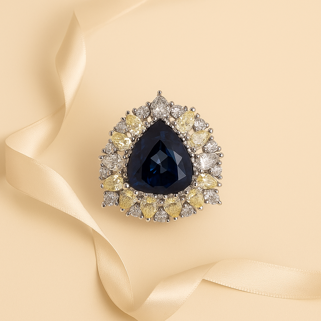 Aanura Silver Crystal Baguette Halo Cocktail Ring