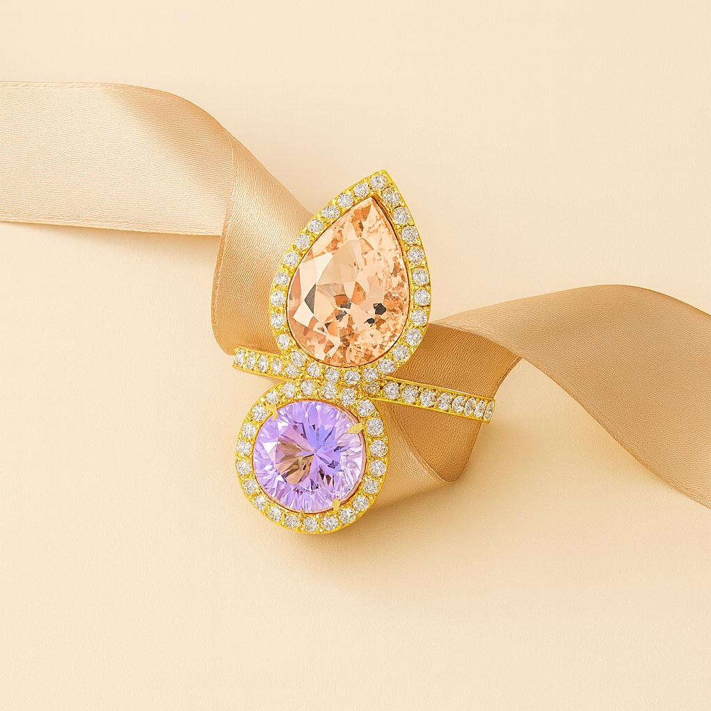 Aanura Gold-Tone Dual Gem Open Band Statement Ring