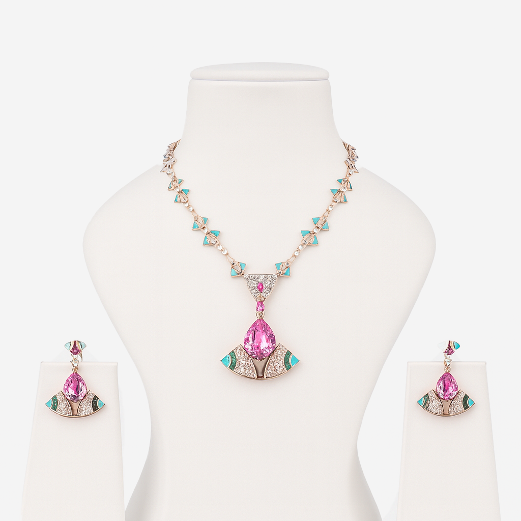 Aanura Pink Tourmaline Statement Necklace Set