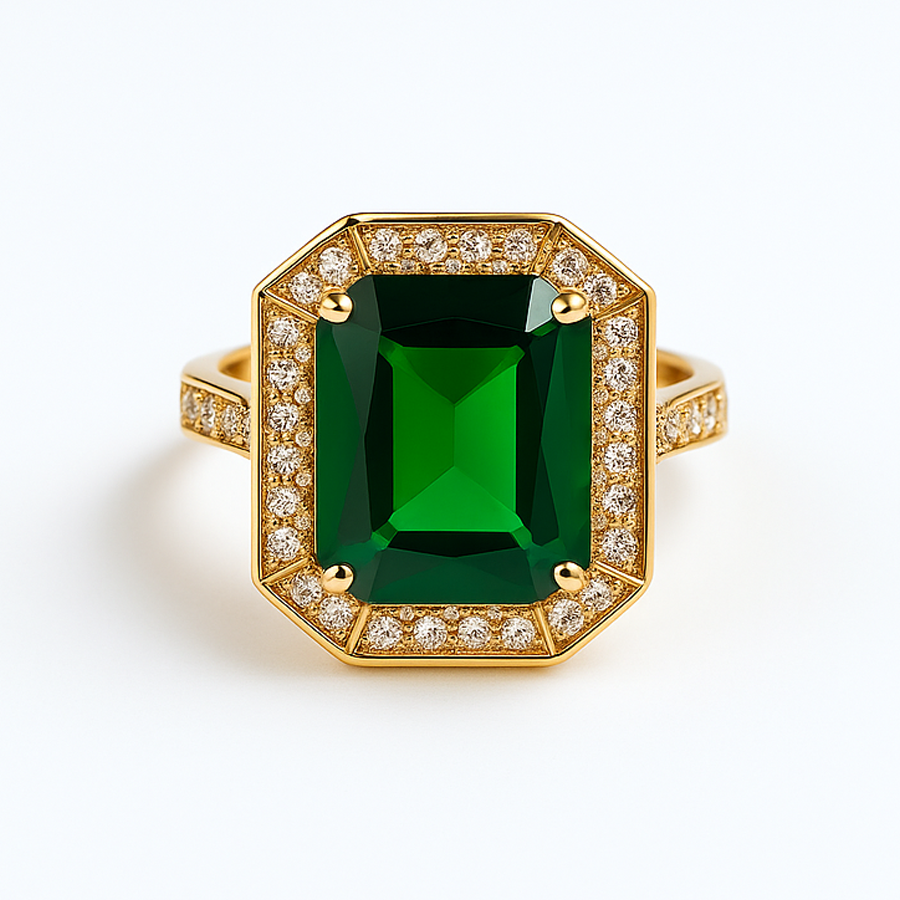 Aanura Emerald Green Gemstone & Diamond Halo Ring
