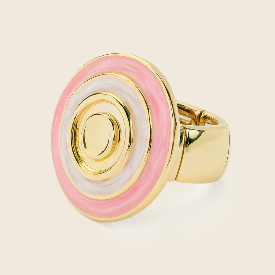 Aanura Pink & White Enamel Gold Statement Ring